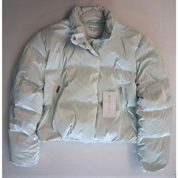 Athleta 480075 Women's Sz L Glacier Blue Summit Cropped Shine Puffer Jacket - Picture 8 of 11